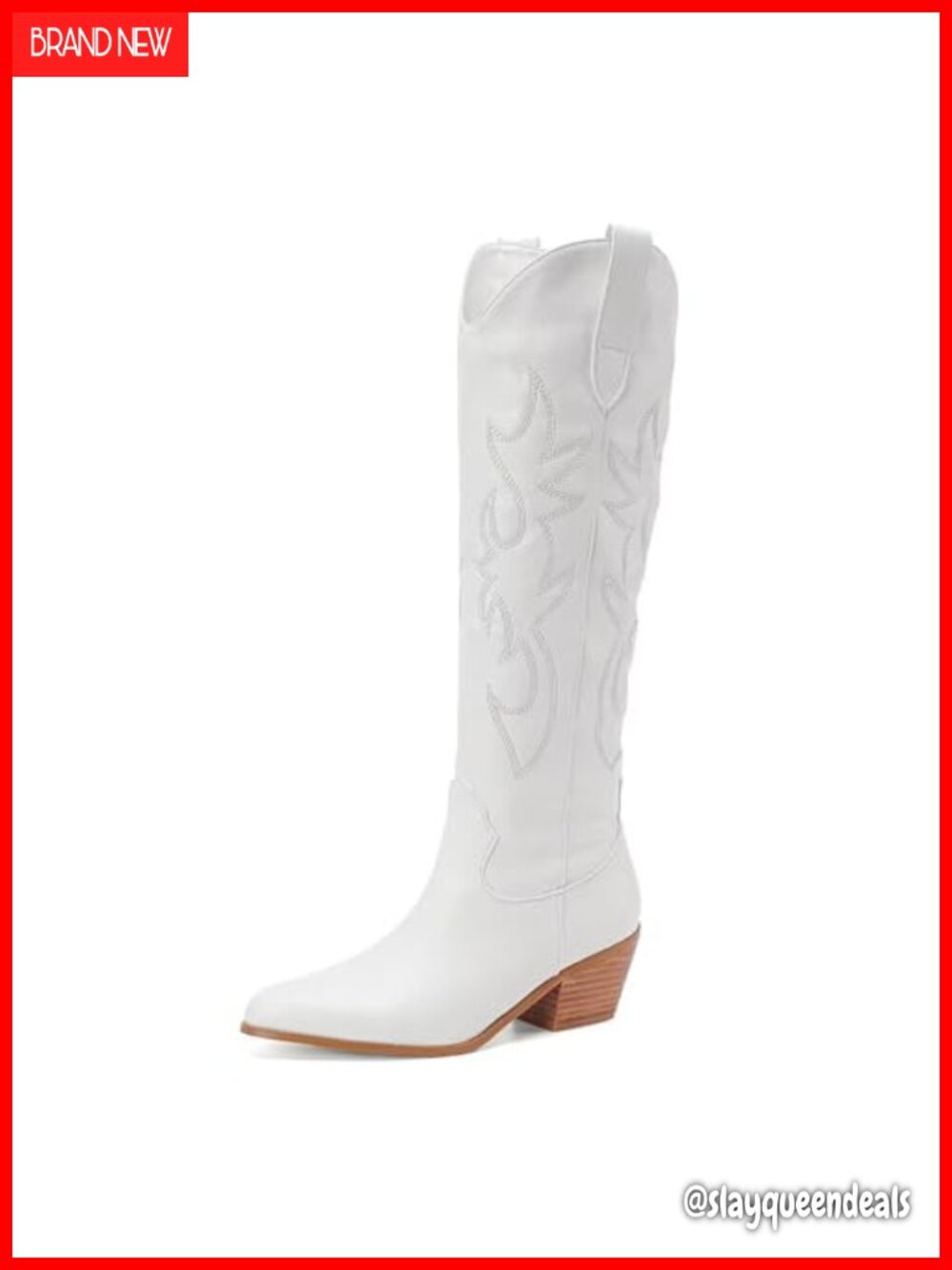 Embroidered Western Cowboy Boots Faux Leather Medium Heel Pointed Toe